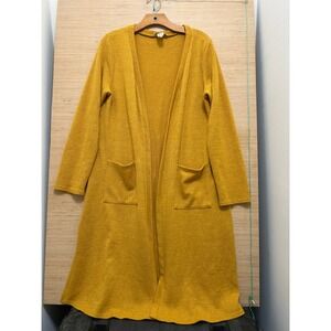 Turquoise Haven Mustard Yellow Longline Open Front Cardigan XL Made in USA